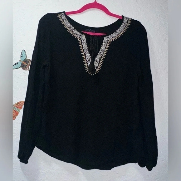 Women's Gap Black Peasant Boho V-Neck Top - Picture 2 of 9